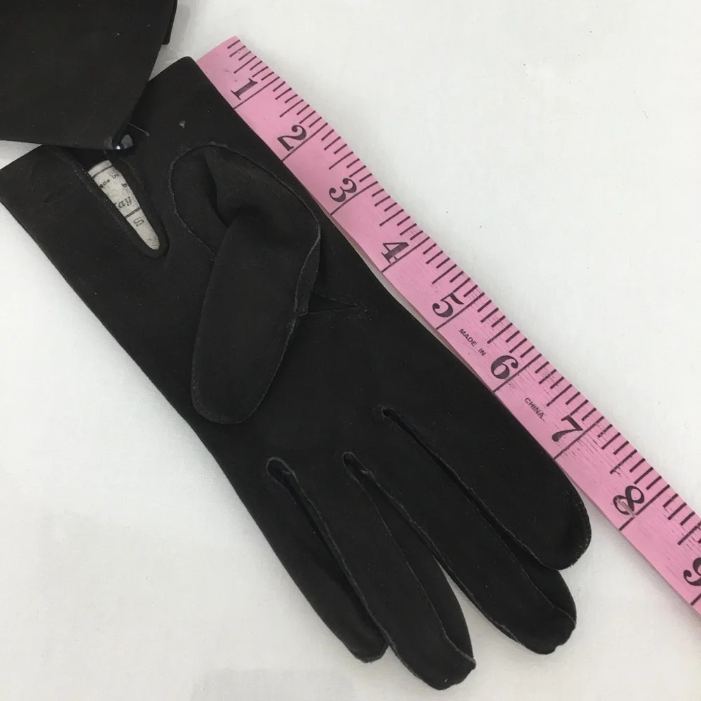 Vintage Kay Fuchs Faux Suede Leather Gloves Black 66378 Made in France